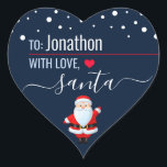 "Love, Santa" Navy Blue Customised Christmas Gift Heart Sticker<br><div class="desc">A personalised and cute "Love,  Santa" navy blue sticker to attach to your Christmas gifts! Change the name for a customised Christmas gift from Santa!</div>