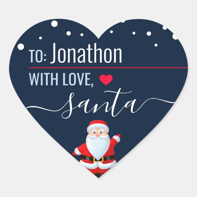 "Love, Santa" Navy Blue Customised Christmas Gift Heart Sticker (Front)