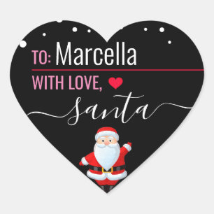"Love, Santa" Pink & Black Custom Christmas Gift Heart Sticker