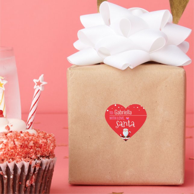 "Love, Santa" Red Customised Christmas Gift Heart Sticker (Party)