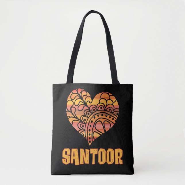 Love Santoor Orange Mandala Heart Indian Music Tote Bag (Front)
