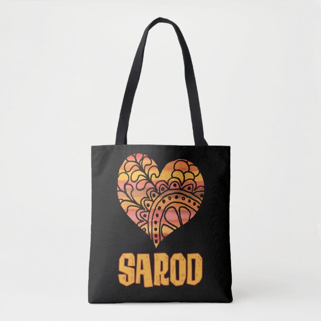 Love Sarod Orange Mandala Heart Indian Music Tote Bag (Front)