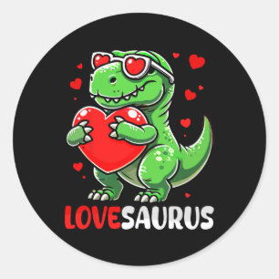 Love Saurus Cute T-rex Sungles Hearts Valentine's Classic Round Sticker