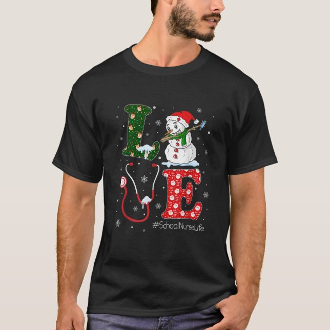 Love School Nurse Life Nursing Christmas Santa Rei T-Shirt (Front)
