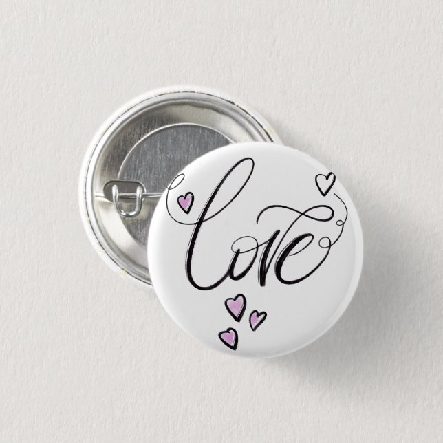 Love Script Button Pin | Chic Minimalist Heart Bad (Front & Back)