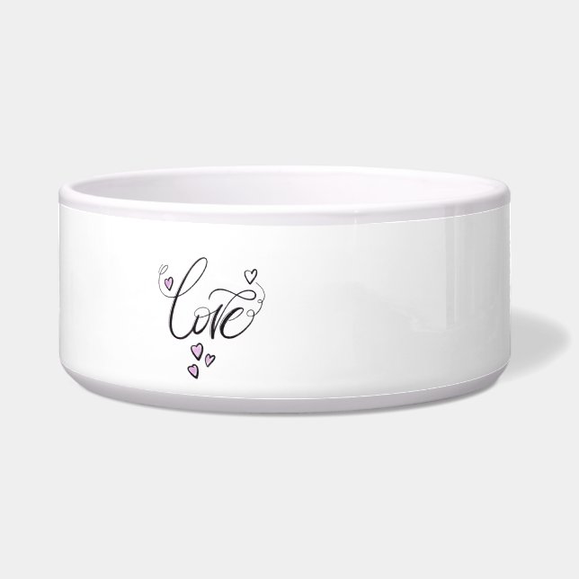 Love Script Ceramic Pet Bowl | Elegant Minimalist  (Front)