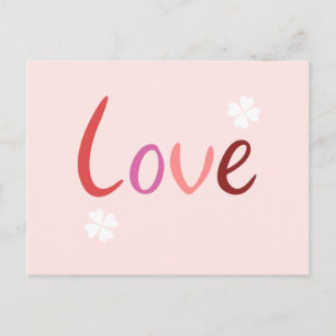 Love Script Design Pinks Reds & White Postcard