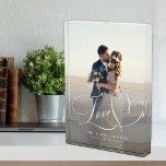 Love script elegant wedding photo overlay custom<br><div class="desc">Personalise this Love heart calligraphy script custom photo block with bride and groom's names and wedding date and place. Could be a perfect keepsake gift for the newlyweds.</div>