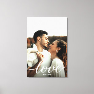 Love Script Engagement Photo with names Portrait Canvas Print
