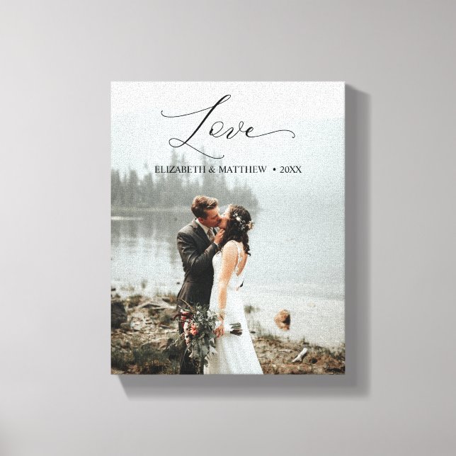 Love Script Handwritten Customised Wedding Photo Canvas Print (Front)
