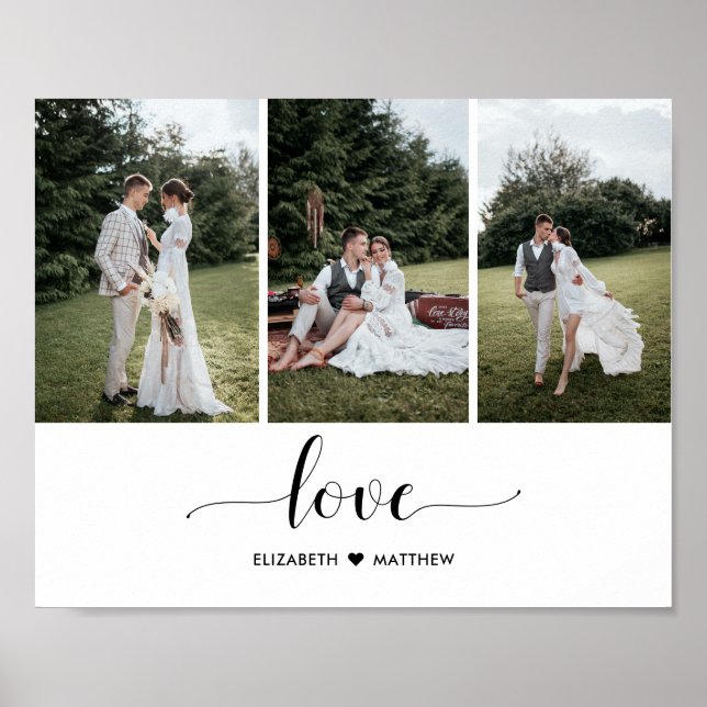 Love Script Handwritten Customized Wedding 3 Photo Poster (Front)