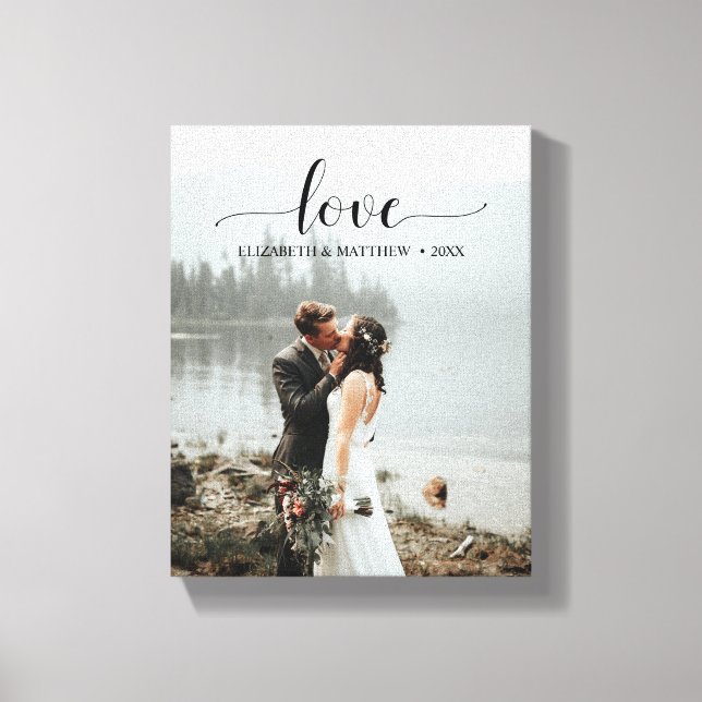 Love Script Handwritten Personalised Wedding Photo Canvas Print (Front)