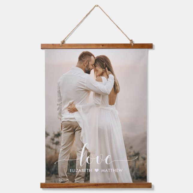 Love Script Handwritten Personalised Wedding Photo Hanging Tapestry (Front)
