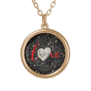 Love Script Hawaii Black Sand Beach Heart Photo Gold Plated Necklace