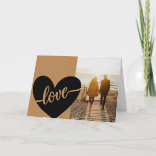 Love Script Heart Gold Black Valentine's Photo Card