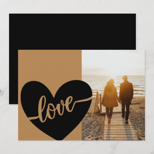 Love Script Heart Gold Black Valentine's Photo Holiday Card