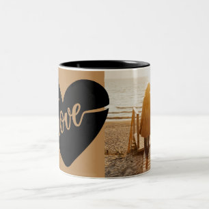 Love Script Heart Gold Black Valentine's Photo Two-Tone Coffee Mug