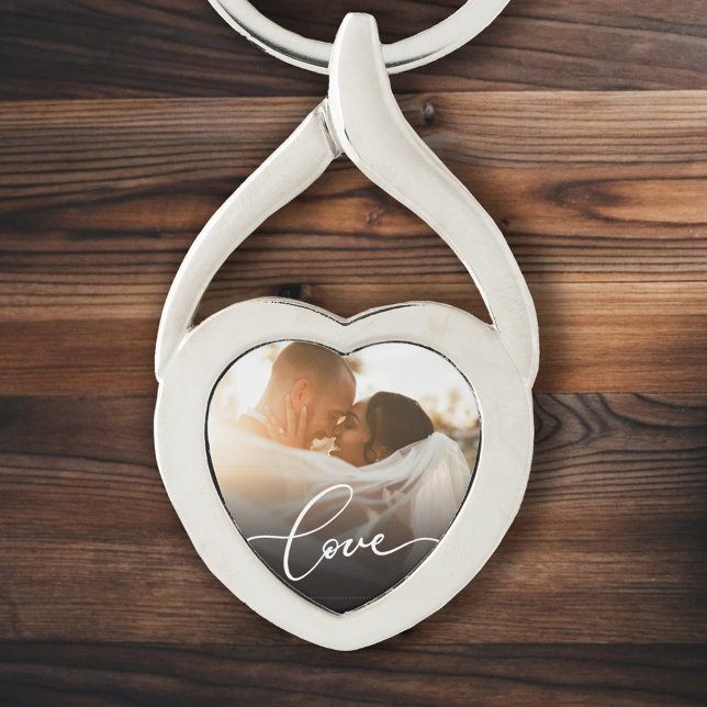 Love Script Heart Newlywed Custom Photo Key Ring (Creator Uploaded)
