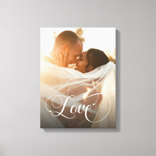 Love Script Newlywed Custom Photo  Canvas Print