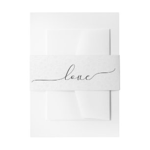 Love Script On Embossed White Invitation Belly Band