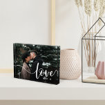 Love Script Overlay Couples Personalised Photo Block<br><div class="desc">Create a sweet keepsake of your wedding,  honeymoon or special moment with this beautiful custom acrylic block that's perfect for couples. Add a favourite horizontal photo,  with "love" aligned at the right in elegant white script lettering,  and your initials beneath.</div>