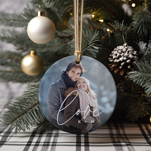 Love Script Overlay Photo & Initials Ceramic Tree Decoration