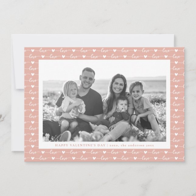 Love Script Pattern Valentine's Day Photo Holiday Card (Front)