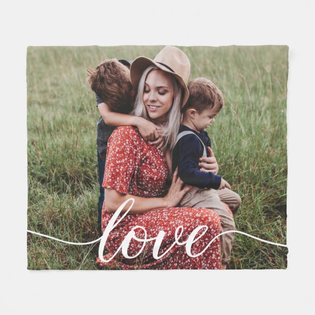 "Love" Script Personalised Family Photo Blanket (Front (Horizontal))