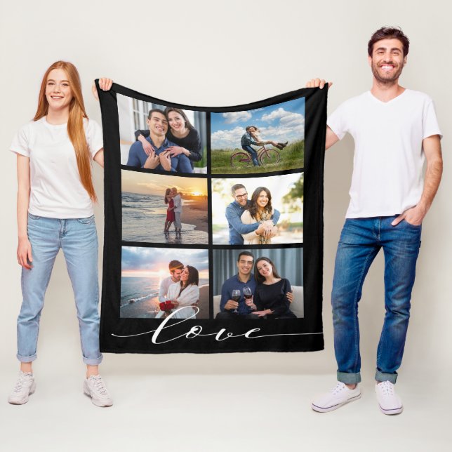 Love Script Photo Collage Fleece Blanket (In Situ)