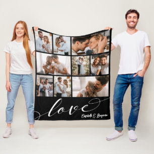 Love Script Photo Collage  Fleece Blanket