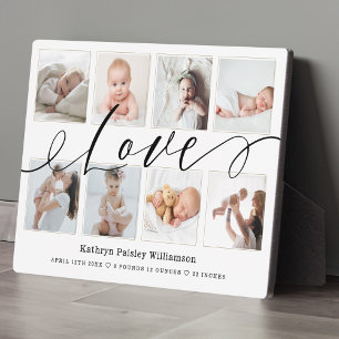 Love Script Photo Collage Keepsake & Birth Stats Plaque