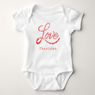 Love Script   Pink Glitter Star Sparkle Monogram Baby Bodysuit