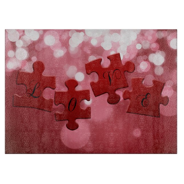 Love Script Puzzle Pieces Cutting Board (Front)
