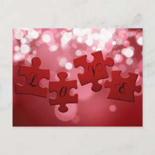 Love Script Puzzle Pieces Postcard