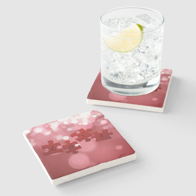 Love Script Puzzle Pieces Stone Coaster (Side)