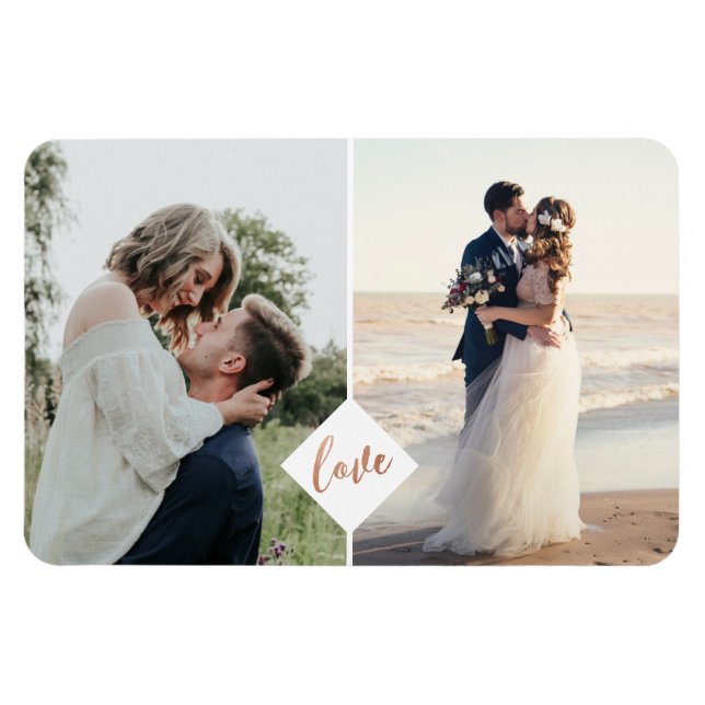 Love Script Rust Copper Wedding Engagement Photo Magnet (Horizontal)