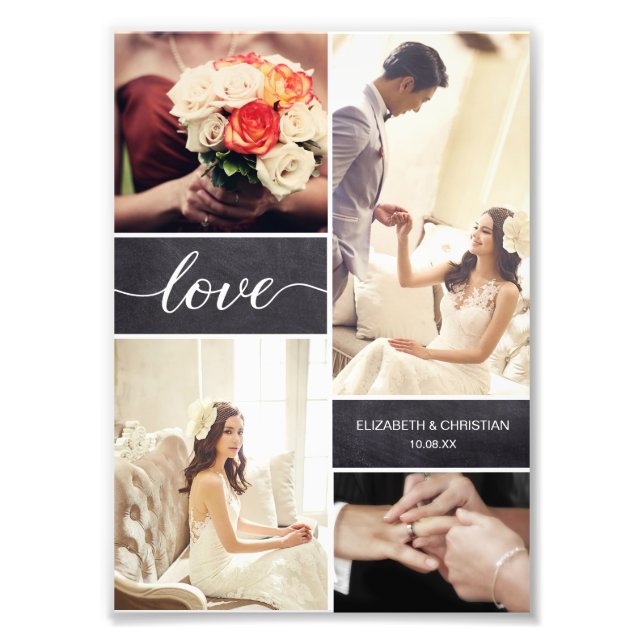 Love Script Rustic Wedding Photo Collage (Front)