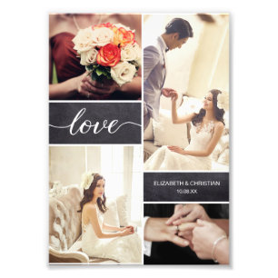 Love Script Rustic Wedding Photo Collage Print