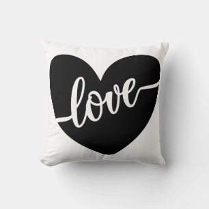 Love Script Typography Black Heart Valentine's Cushion