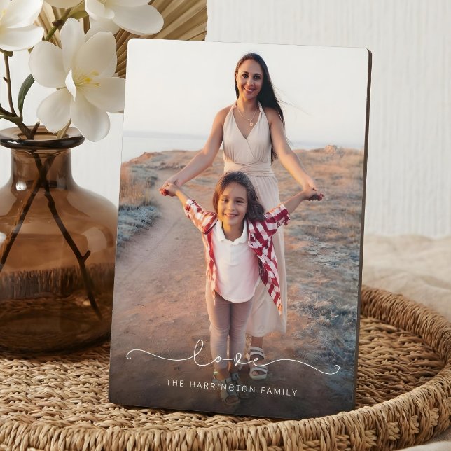 Love Script Typography Overlay Family Photo Memory Plaque (Love Script Typography Overlay Family Photo Memory Plaque)