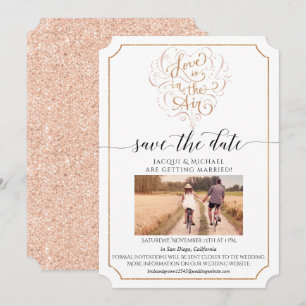 Love Script Typography Rose Gold Glitter Heart Invitation