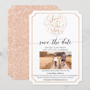 Love Script Typography Rose Gold Glitter Heart Invitation