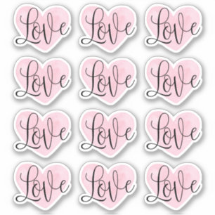Love script. Watercolor pink heart Valentines day