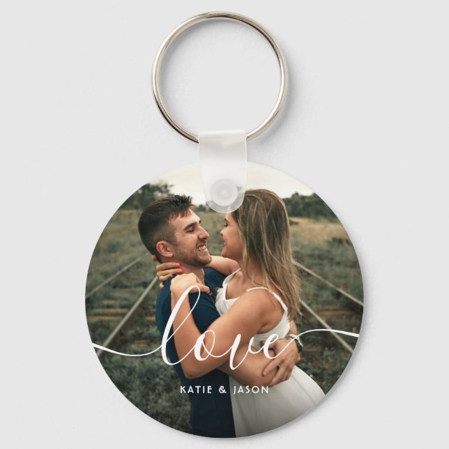 Love Script Wedding Photo Custom  Key Ring (Front)