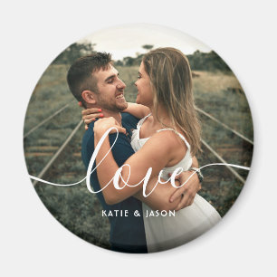 Love Script Wedding Photo Custom Magnet