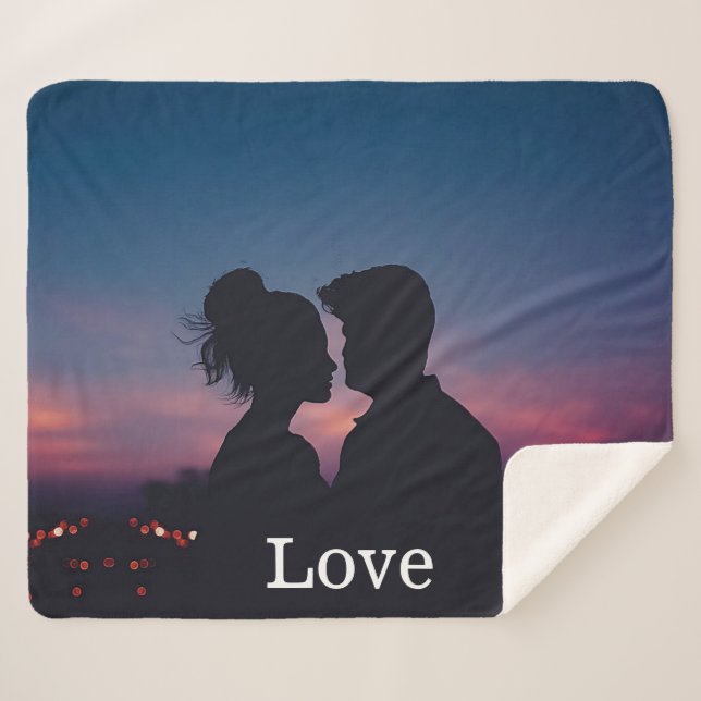 Love Script Wedding Photo Keepsake Sherpa Blanket (Front (Horizontal))