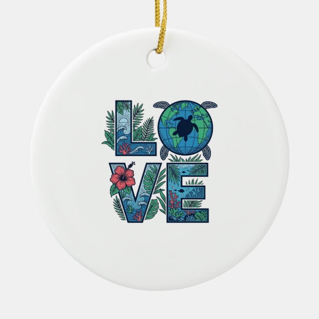 Love Sea Turtle Earth Tropical Ceramic Tree Decoration (Front)