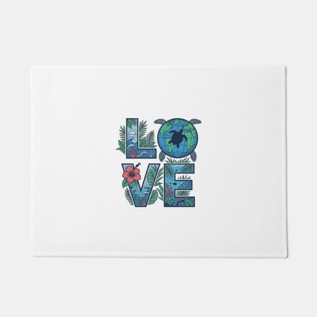 Love Sea Turtle Earth Tropical Doormat (Front)