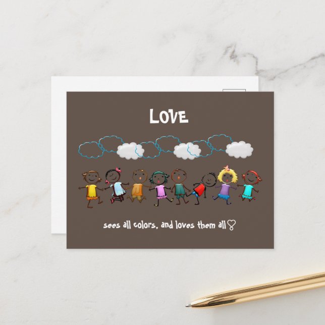 Love Sees All Colours & Loves Them All - Diversity Postcard (Front/Back In Situ)