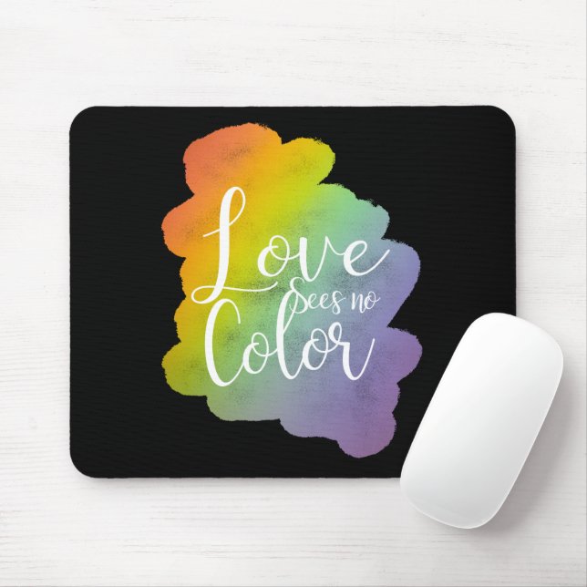 Love Sees No Colour Quote Rainbow Black Mouse Mat (With Mouse)